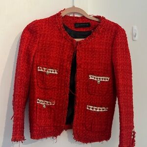 Red tweed Zara jacket blazer size small